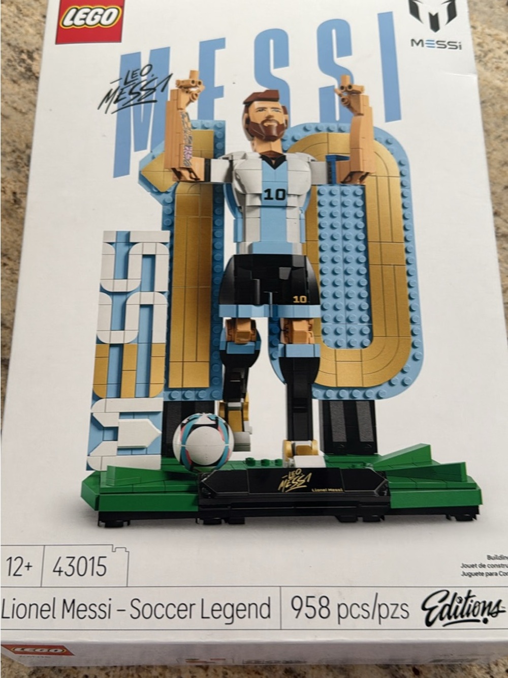 Lego Lionel Messi Figure in Light Blue, White and Gold Accents